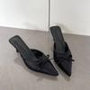 Designer Spring Summer High Heel Women Slippers Fashion Cover Toe Slip On Slide Ladies Elegant Butterfly-knot Dress Sandalias