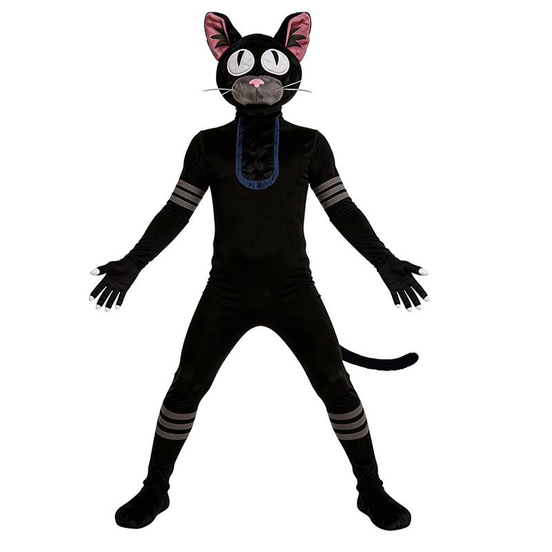 99 Nights in The Forests Black Cat Cosplay Jumpsuit Party Costume Polyester Jumpsuit Mask Halloween Bodysuit Show Clothes Kids 110 size