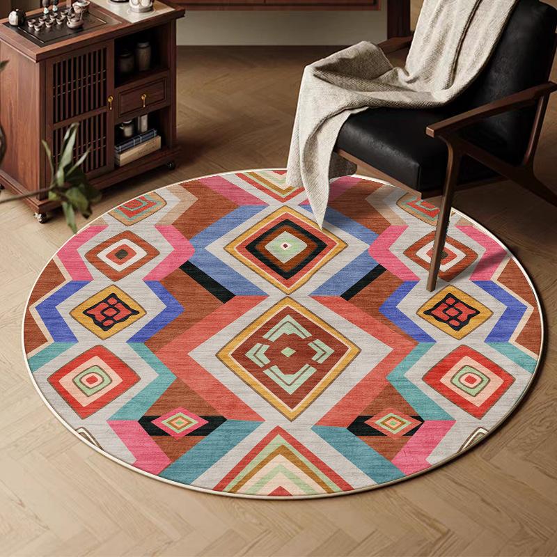 VIKAMA Retro Round Carpet, Living Room Persian Ethnic Style Sofa Cushion, Bedroom Study Room Carpet, Home Decoration