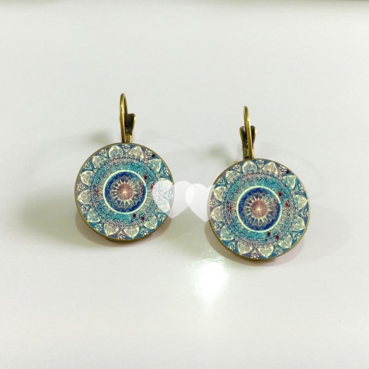 

Сережки-мандали з дорогоцінним камінням з гачками для вух - Модний європейський та американський стиль антична бронзова кольору