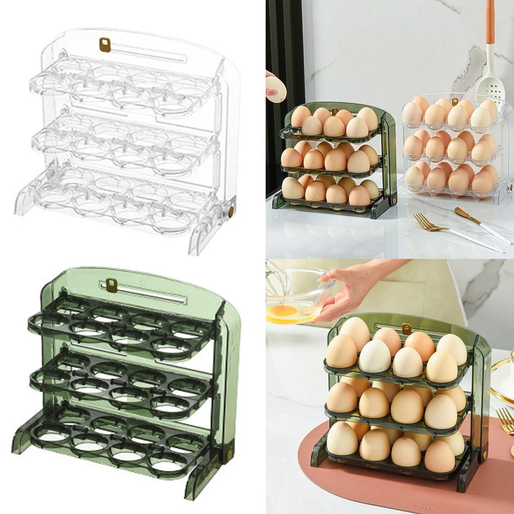 Three Layers Egg Tray Dispenser Holder 24 Grid for Kitchen Drawer Household White