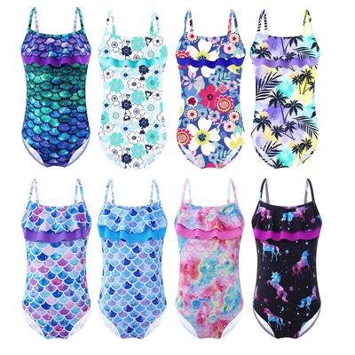 Kids Girls Swimsuit One-piece Surfling Swimwear Printed Swimsuits Pattern Swimming Bathing Suit Gymnastics Leotard