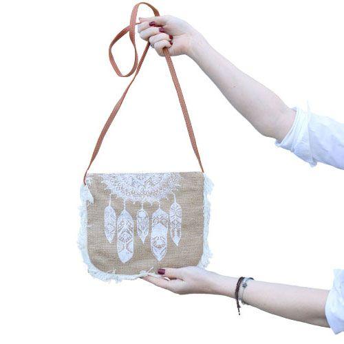 Jute Fringe Bag - Dream Catcher Print