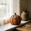 Decorative Holiday Pumpkin Crafts Halloween Wooden Figurine, Rustic Spooky Ornament, Fall Charming Autumn Window Sill Accents Table Centerpiece