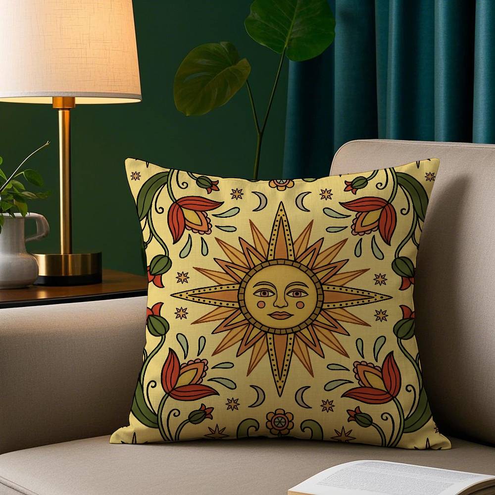 Retro Sun And Moon Pillow Case Short Plush Print Cushion Cover Square Throw Pillow Covers Sofa Home Decor