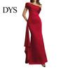 Solid Color Women Dress Lady Evening Slant Neck Off Shoulder Sleeveless Pleated Lace-up Sash Decor Long Irregular Design Slim Fit Prom Party
