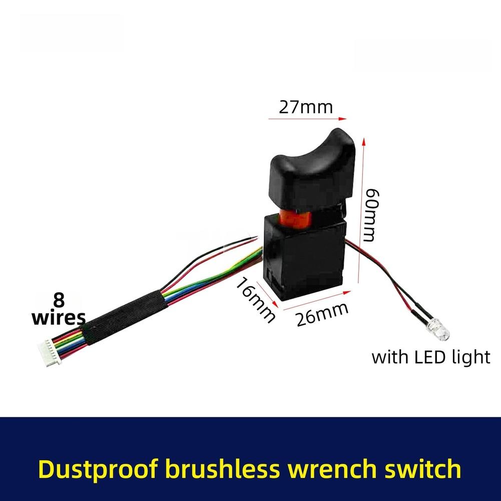 8-Wire Electric Drill Switch for Brushless Cordless Drills Dustproof Casing LED Indicator and Adjustable Bidirectional Speed