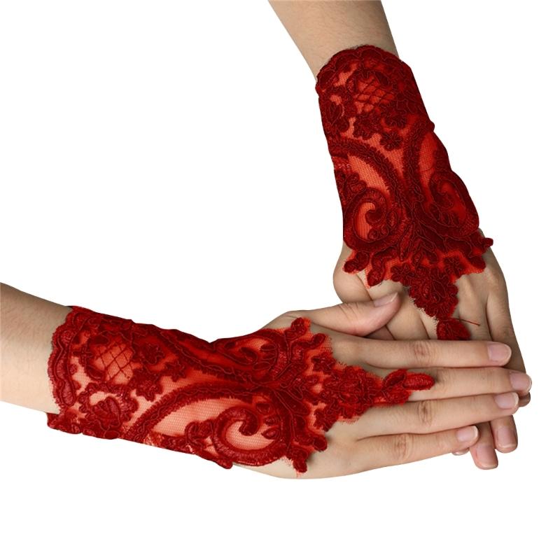 Handschuhe Handgefertigt Braut Hochzeit Handschuh Stickerei Spitze Armband & Verstellbares Seil