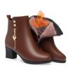 Fashion Women Leather Boots Genuine Leather Plush Boots Winter Warm Thick Heel Brand High-heeled Fashion Snow Boots Women Short Boots