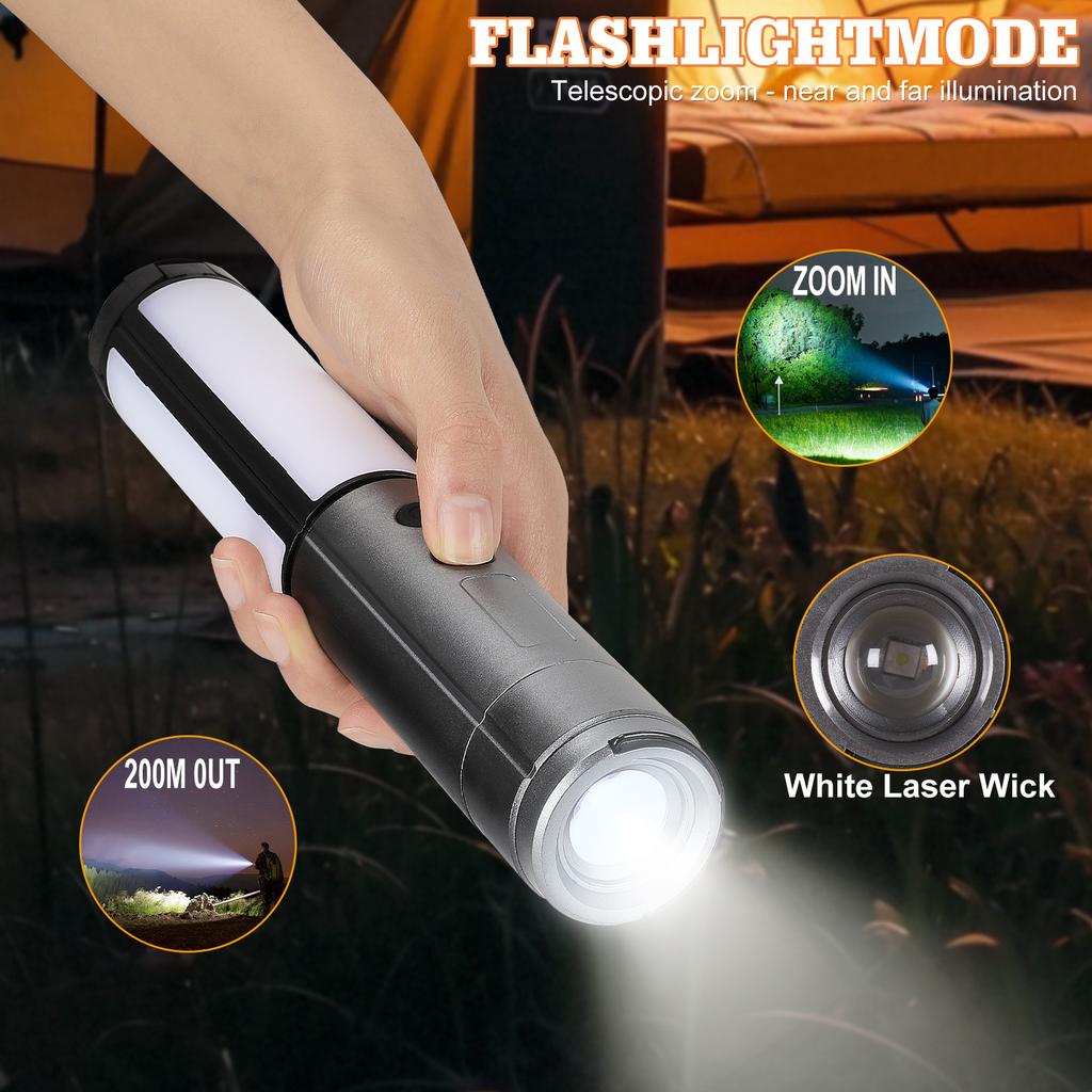 2-in-1 Rechargeable Camping Lantern & Flashlight, Telescopic Design with Hook, Multi-Use Outdoor Emergency & Work Light