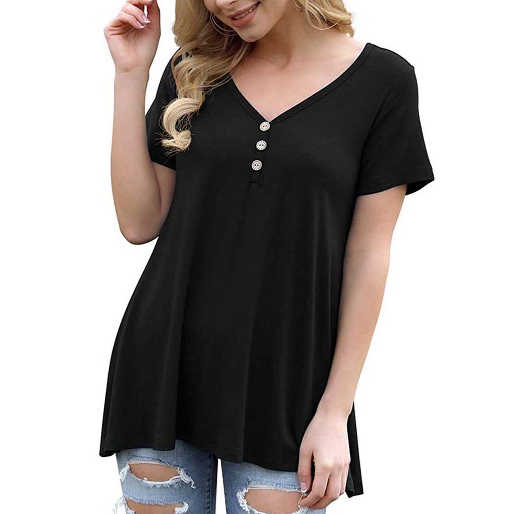 Dámská módní halenka s límečkem do V s krátkým rukávem pro snadný volný čas