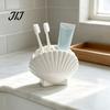 Small Item Storage Organizer Shell Shape Toothbrush Holder for Bathroom Countertop, 2 Compartments Waterproof Countertop Toothpaste Stand Desktop