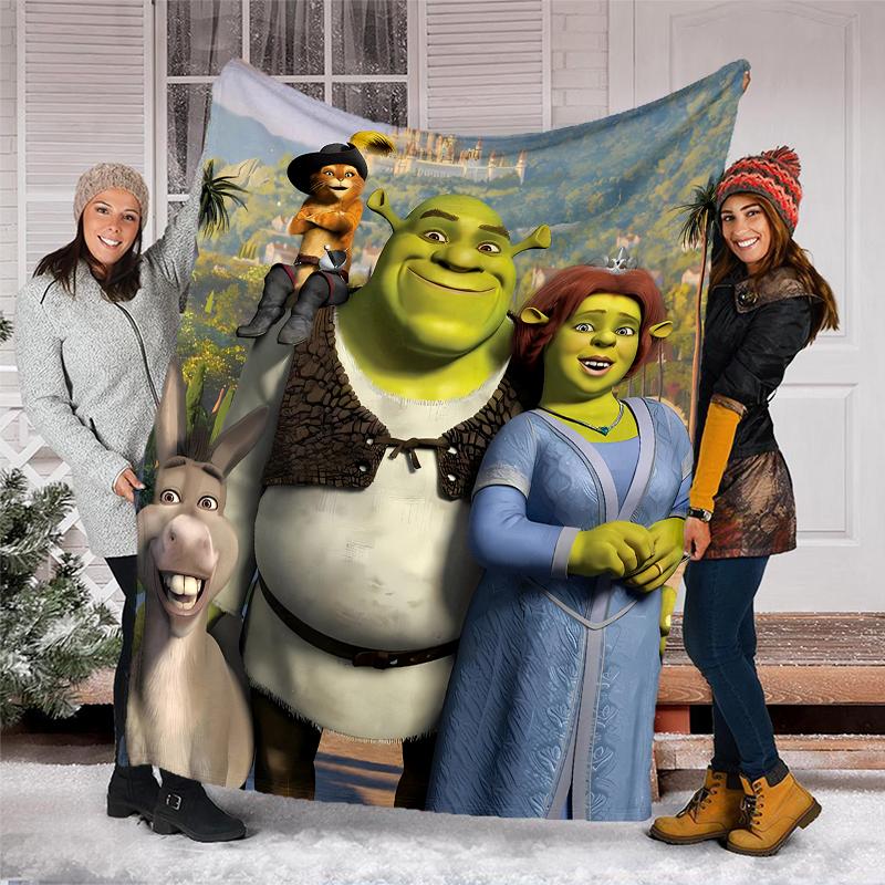 Přehoz s potiskem Shrek - Ideální na pohovku, postel, cestování a venkovní použití | Lze prát v pračce, útulný a odolný.