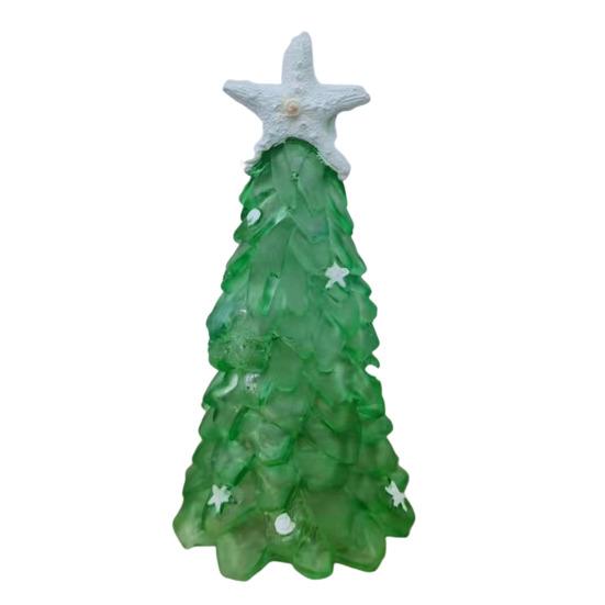 Seeglas Weihnachtsbaumschmuck Blau Grün Seeglas Seestern Muschel Ozean-Themen Weihnachtsbaumfigur Weihnachtsbaum Harz Baum Desktop Ornament