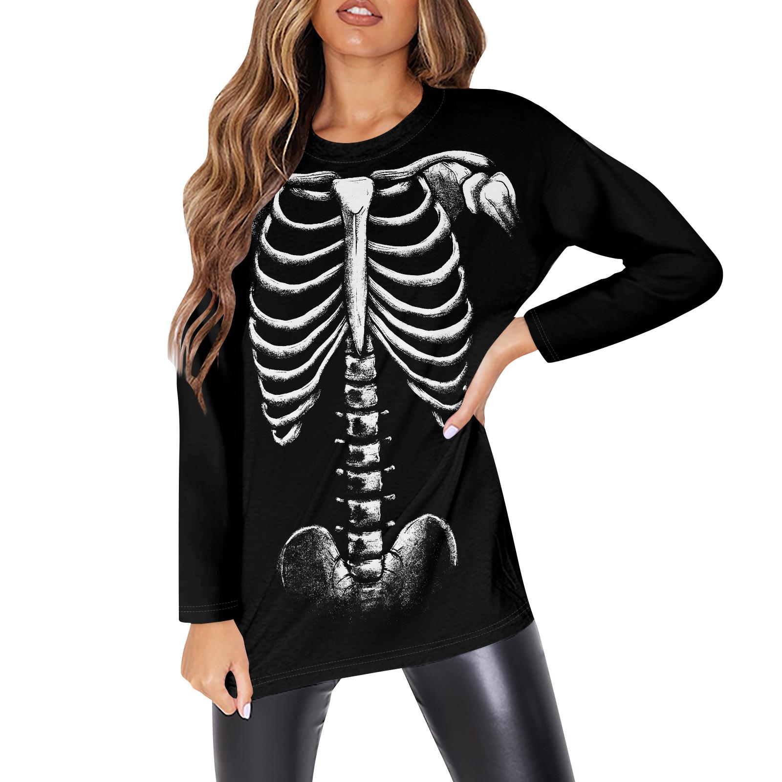 

Женская мода O-образный вырез с длинным рукавом рабочая одежда с карманами принтованные топы для женщин M чёрный