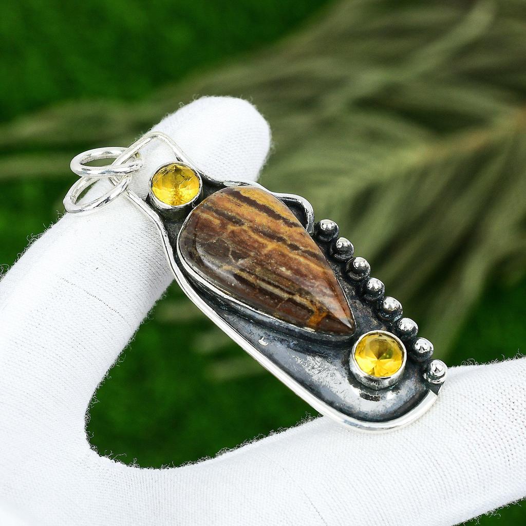 Regalo Per Lei Pendente in Argento Sterling 925 con Pietra Preziosa Naturale di Diaspro Serpente Rosso