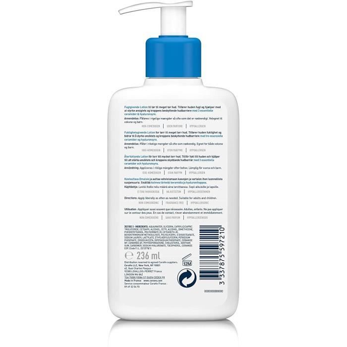 Crème Hydratante - CeraVe - Lait Hydratant - 236ml - Acide Hyaluronique - Peaux Sèches