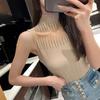 Women's Summer Fashion Knitted Tank Top Half High Neck Comfortable Breathable T-Shirt Thin Sleeveless Pullover Corset Top
