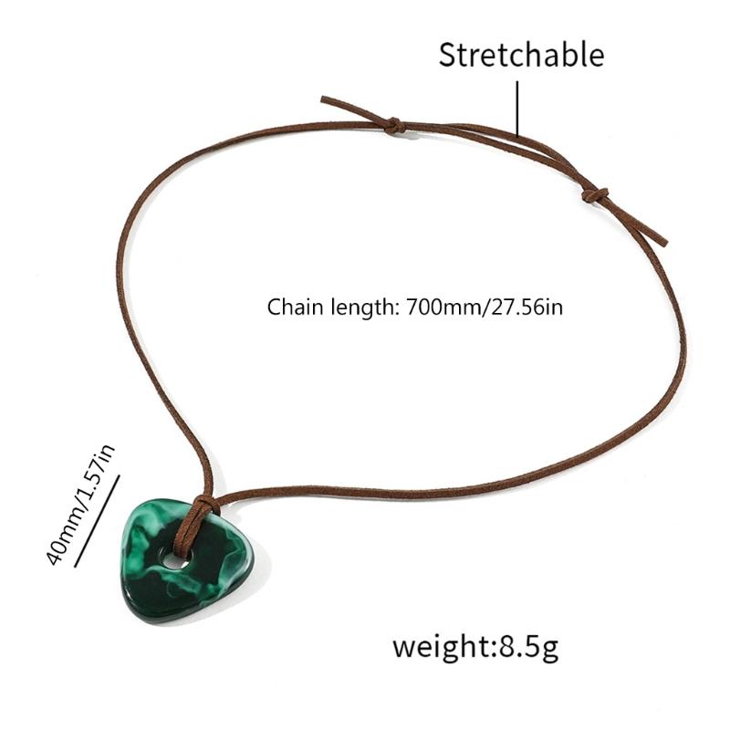 Resin Coraline Stone Necklace Chain Pendant Green Stone Necklace Triangles Charm Rope Chain Halloween Jewelry Accessory