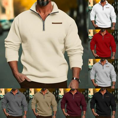 Felpa da uomo taglie forti casual con mezza zip, imbottita, con colletto alto, in vari colori tinta unita