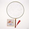 1 piece Ancient Handheld Fan Round Paddle Mandarin Handle with Fabric, Blank Patterns
