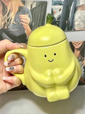 Healing Hug Pear Cute Ceramic Water Cup Cartoon Lid Cup Send Girlfriend Send Couple Mug