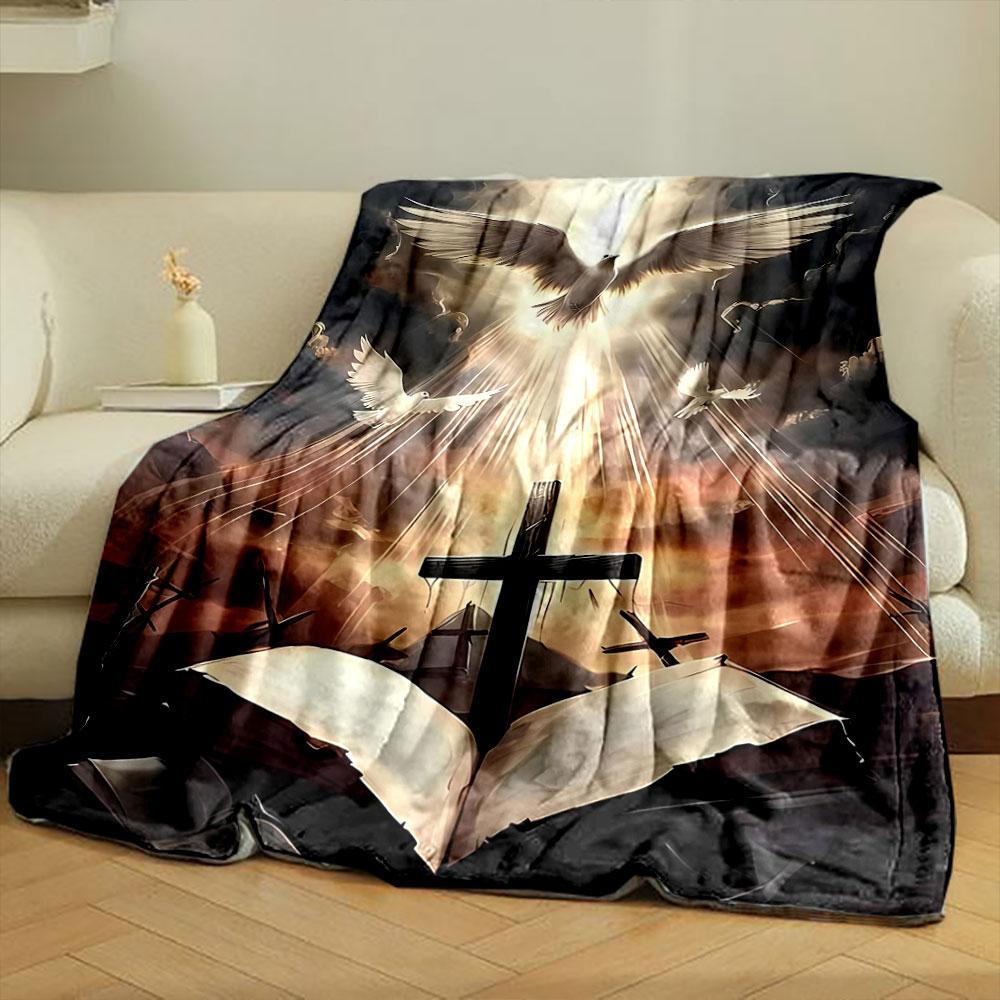 Christian Cross Dove Blanket Printed Blanket for Living Room Bed Couch Lunch Break Soft Cozy Blanket for Friend's Festival Gift