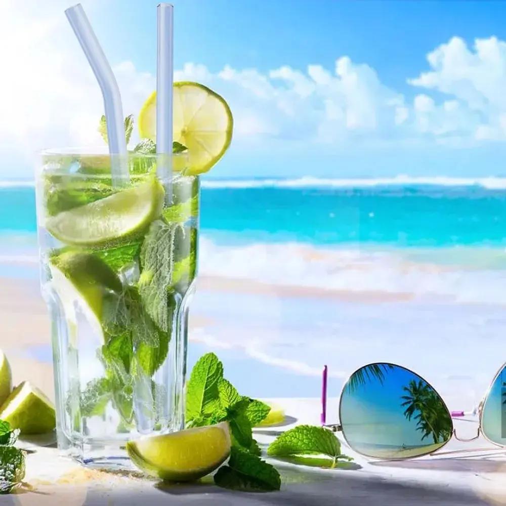 10pcs Glass Straw Reusable Glass Straw Set 8'' 200mm Long Straws with Cleaning Brush for Tumblers Cups Mason Jars