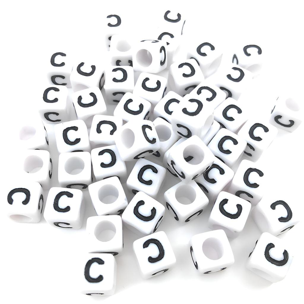 6x6mm Black Letter Beads On White Acrylic Squares for DIY Jewelry and Creative Accessories