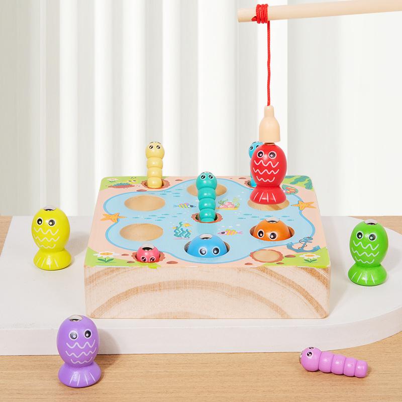 Children Wooden Fishing Game Toys Early Education Color Cognitive Toy Kids Interactive Games Toys for Gifts Fine Motor Skill