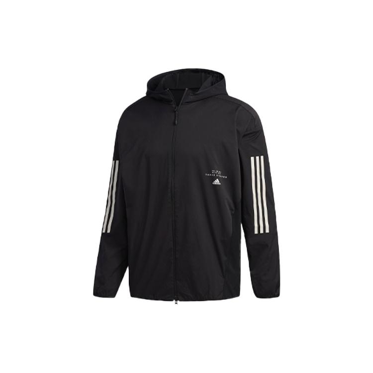Men s adidas Logo Stripe Printing Hooded Jacket Black FM5325 XS