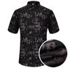 Men's Letter Print Spread Collar Short Sleeve Button-Up Shirt without Pocket, Stretchy Summer Casual Comfort Menswear Clothing
