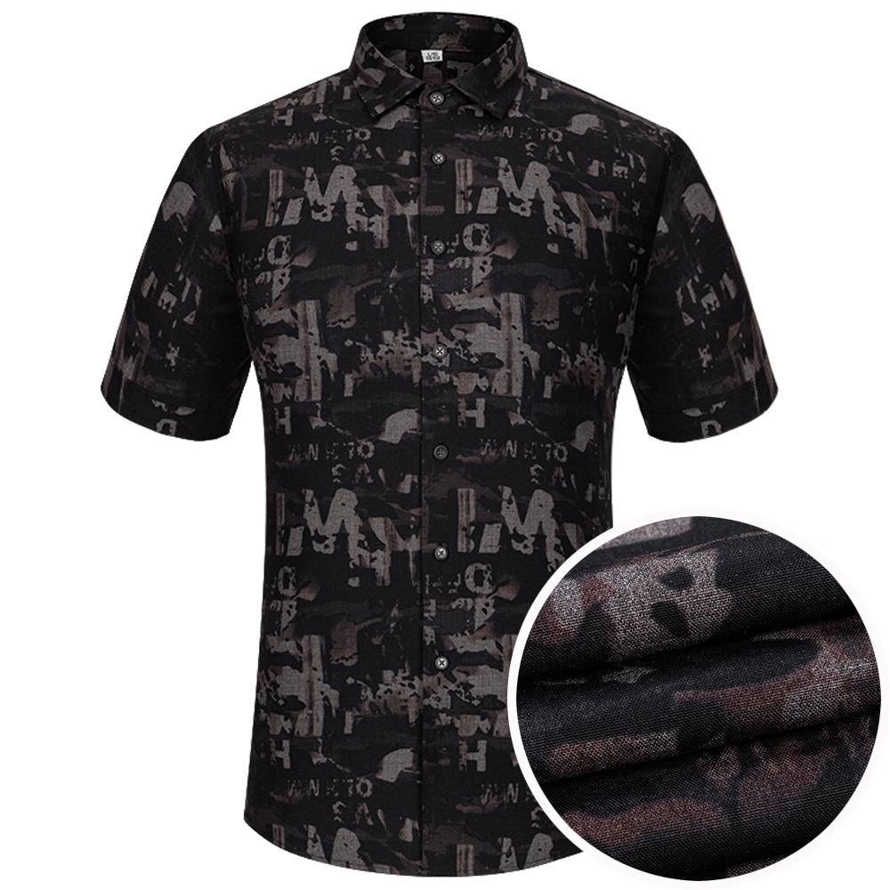 

Men s Letter Print Spread Collar Short Sleeve Button-Up Shirt without Pocket, Stretchy Summer Casual Comfort Menswear Clothing 39