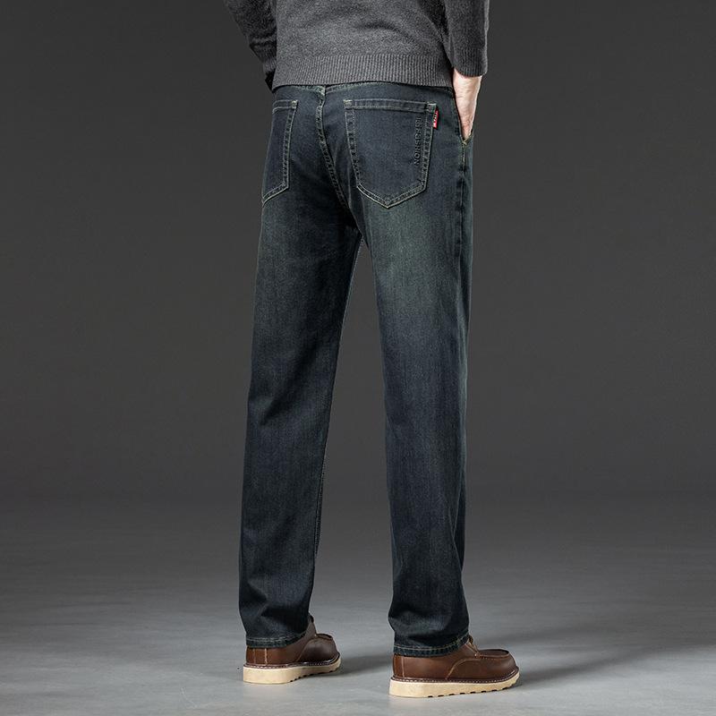 Straight-leg Jeans For Men, Autumn And Winter Elastic Casual Trendy High-end Versatile Stretch Straight-leg Loose Denim Trousers
