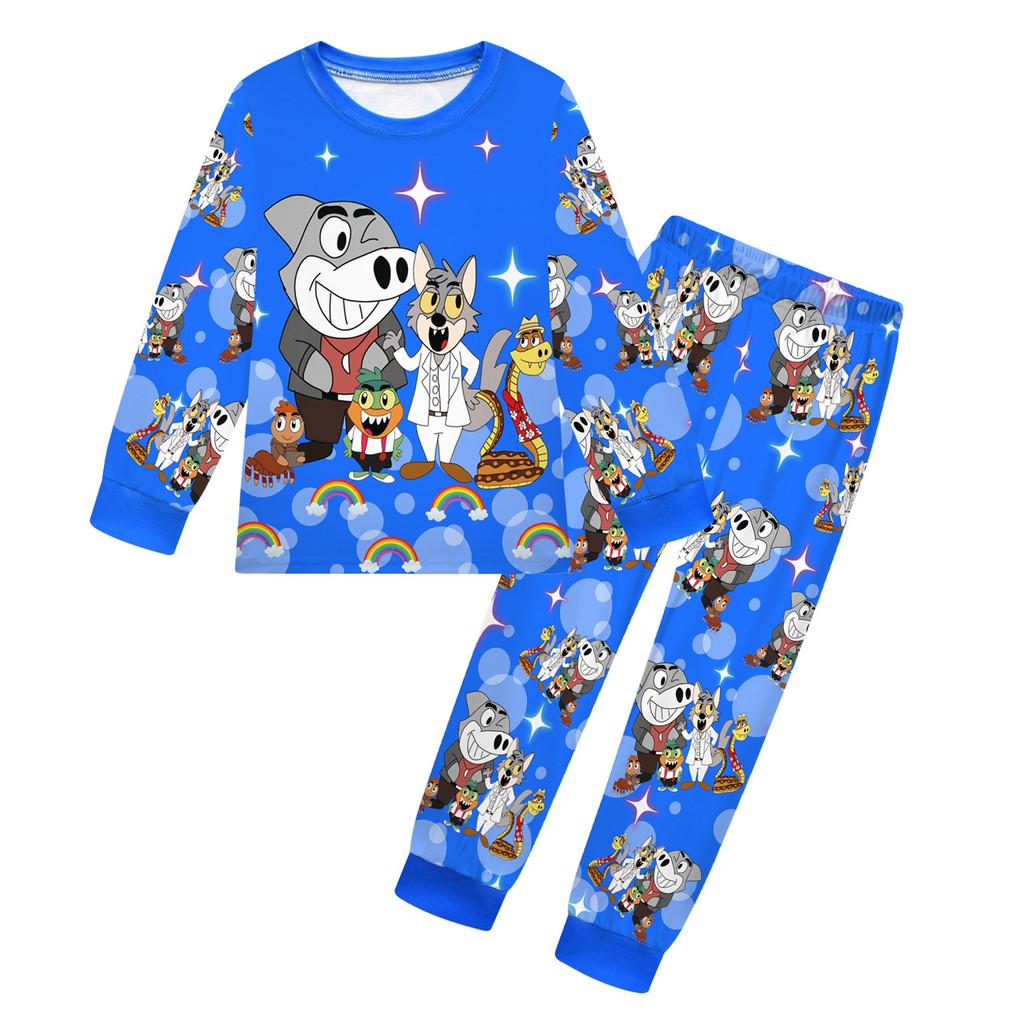 

Детский Аниме Мультяшный Принт Плохие Парни Повседневный Комплект Одежды Футболка с Длинными Рукавами и Брюки для Мальчиков и Девочек 160cm