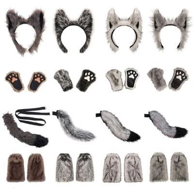 Warm Furry Wolf Cosplay Accessories With Ears Headband And Mittens Fantasy Cosplay Props For Winter Event