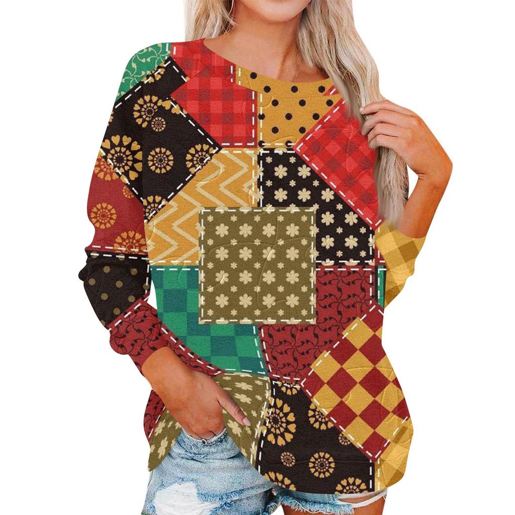 Dámský módní top s kulatým výstřihem, dlouhým rukávem a potiskem, ležérní pulovr