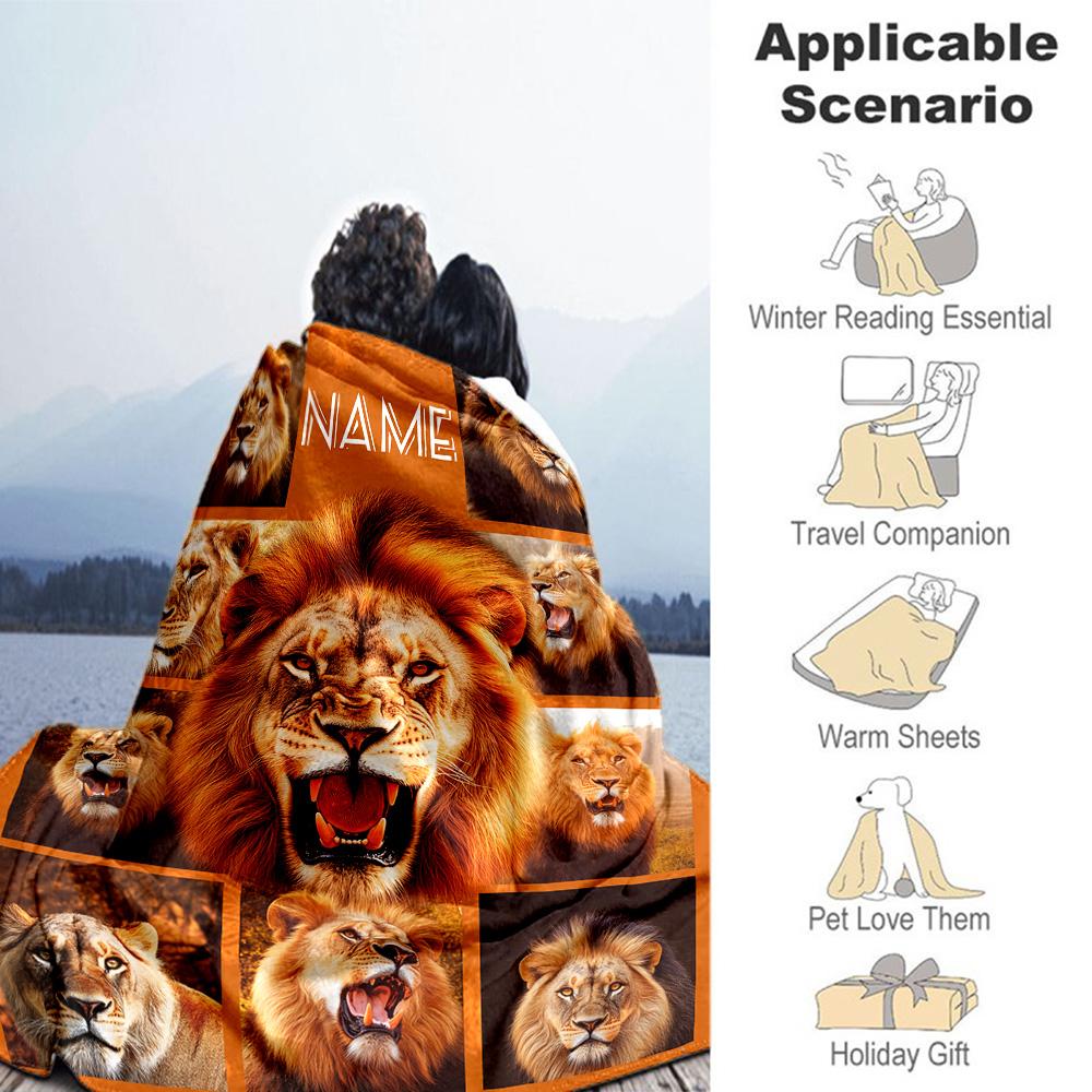 Lion Personalized Text Blanket Multi-purpose Customizable Blanket Comfortable Versatile for Living Room Picnics Home Decor Office Chair