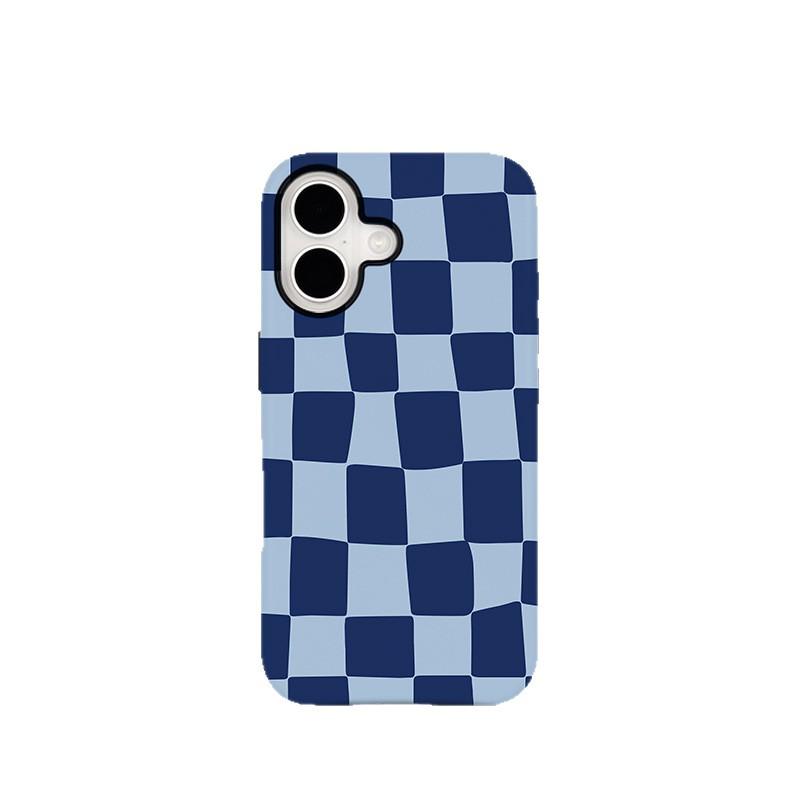 Irregular Plaid Blue Apple 17 Magnetic Suction Anti-Drop Phone Case & Huawei Film Combo