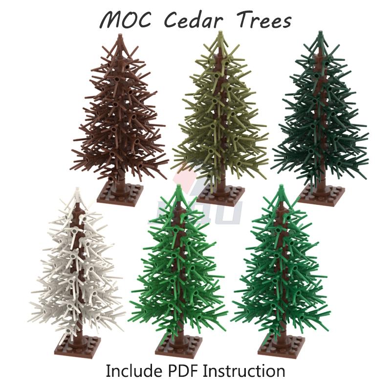 Non-Toxic 138 Pcs Cedar Tree Model Green Scenery Landscape Building Blocks Moc City Street Scene Plants Decoration Bricks Kid Toy Gifts