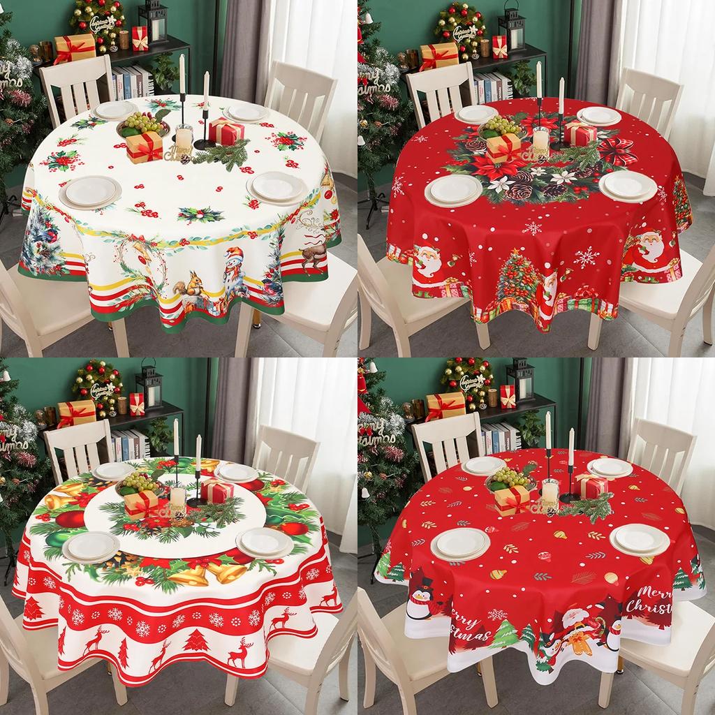 Round Table Cover for Christmas 2026 Decoration, Polyester Xmas Tablecloth for Home Dining, Merry Christmas Gift Navidad New Year 2027