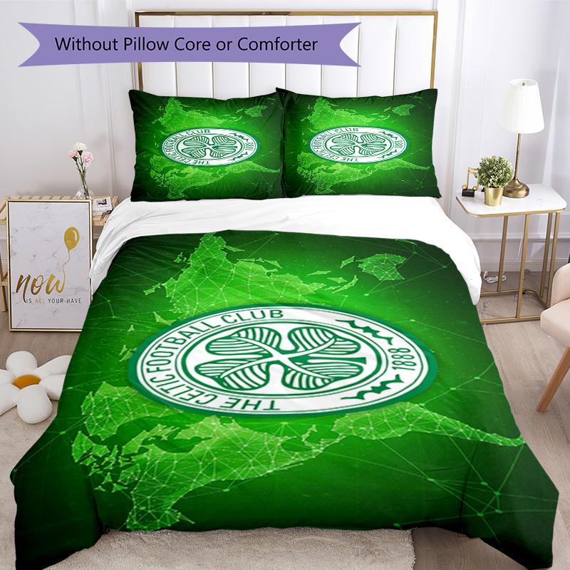 Celtic Football Club Crest Printed Pattern Duvet Cover Set – Includes 1 Duvet Cover and 2 Matching Pillowcases Bedroom Decor Christmas Gifts