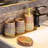 4-Piece Ceramic Bathroom Accessory Set with Tumbler, Lotion Dispenser, and Soap Dish, Stylish Home Decor