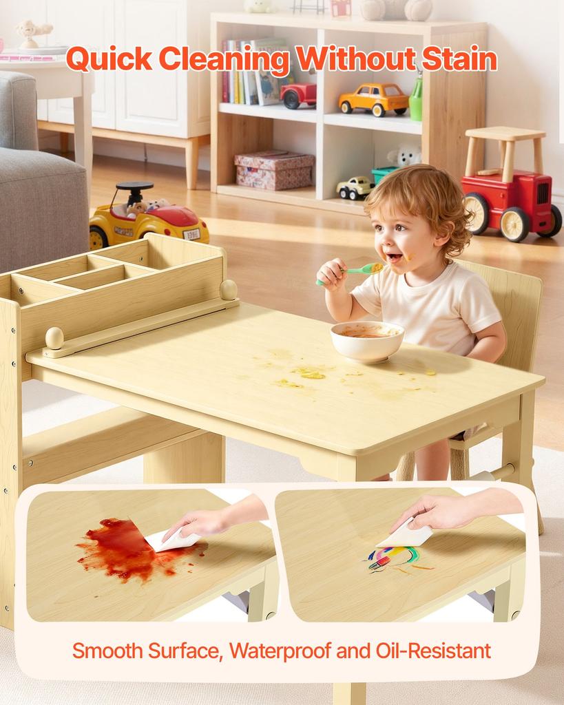 VEVOR Set Tavolo e Sedia per Bambini, Tavolo per Lavoretti per Bambini Piccoli con Mobiletto a 3 Ripiani, Scrivania Gioco Attività in Legno per Bambini con 2 Sedie