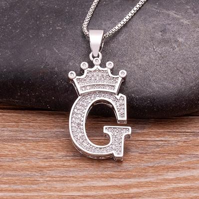 Nidin Luxury A-Z Crown Alphabet Pendant Chain Necklace Punk Style Lucky Initial Name Jewelry Fine Party Wedding Birthday Gift