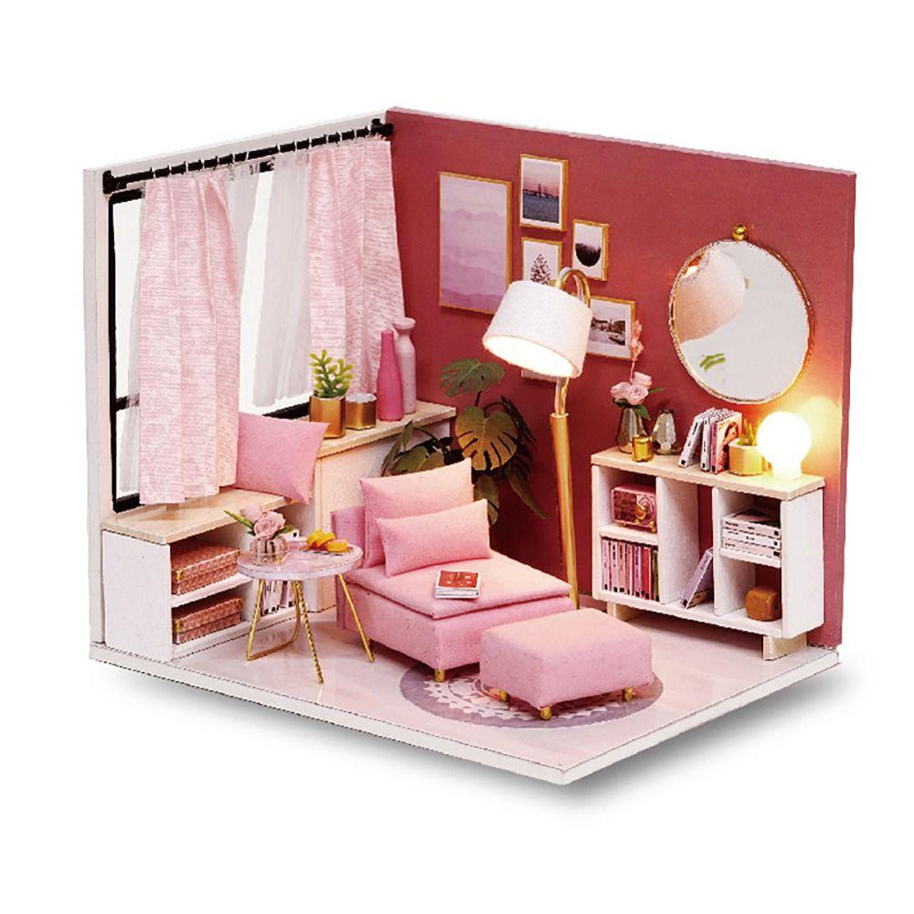 Wood Handmade Assembly Dollhouse Models Princess Room Miniature Doll House  Model Toy