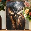 Metal Wall Art Skull with Flames Decor for Bar Room 20x30 Cm