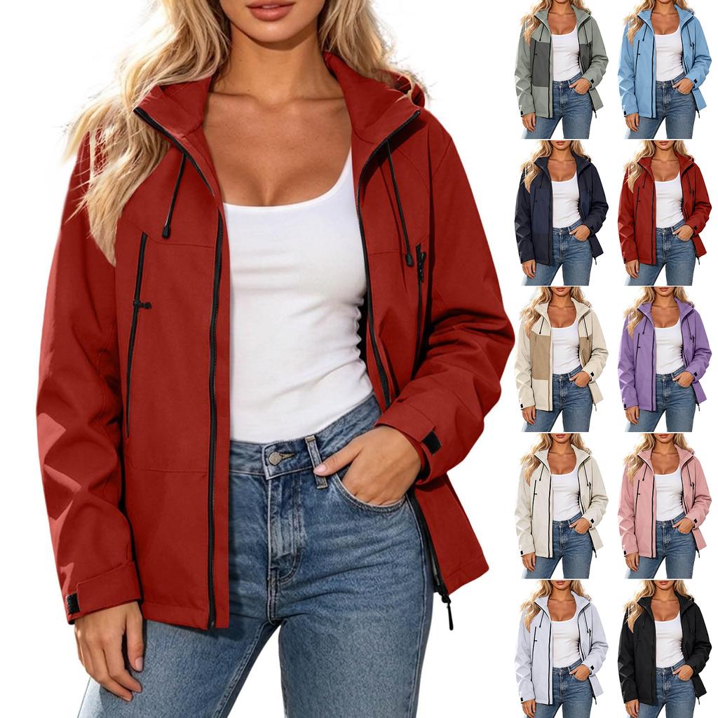 Giacca con Cappuccio da Donna con Zip Intera e Polsini Regolabili in Velcro