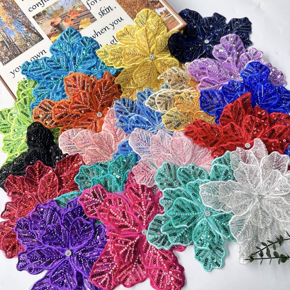DIY Polyester Fibre Chest Flower Embroidery Colorful Dress Decoration Multi-layer Sequin Applique Clothing Fabric Women