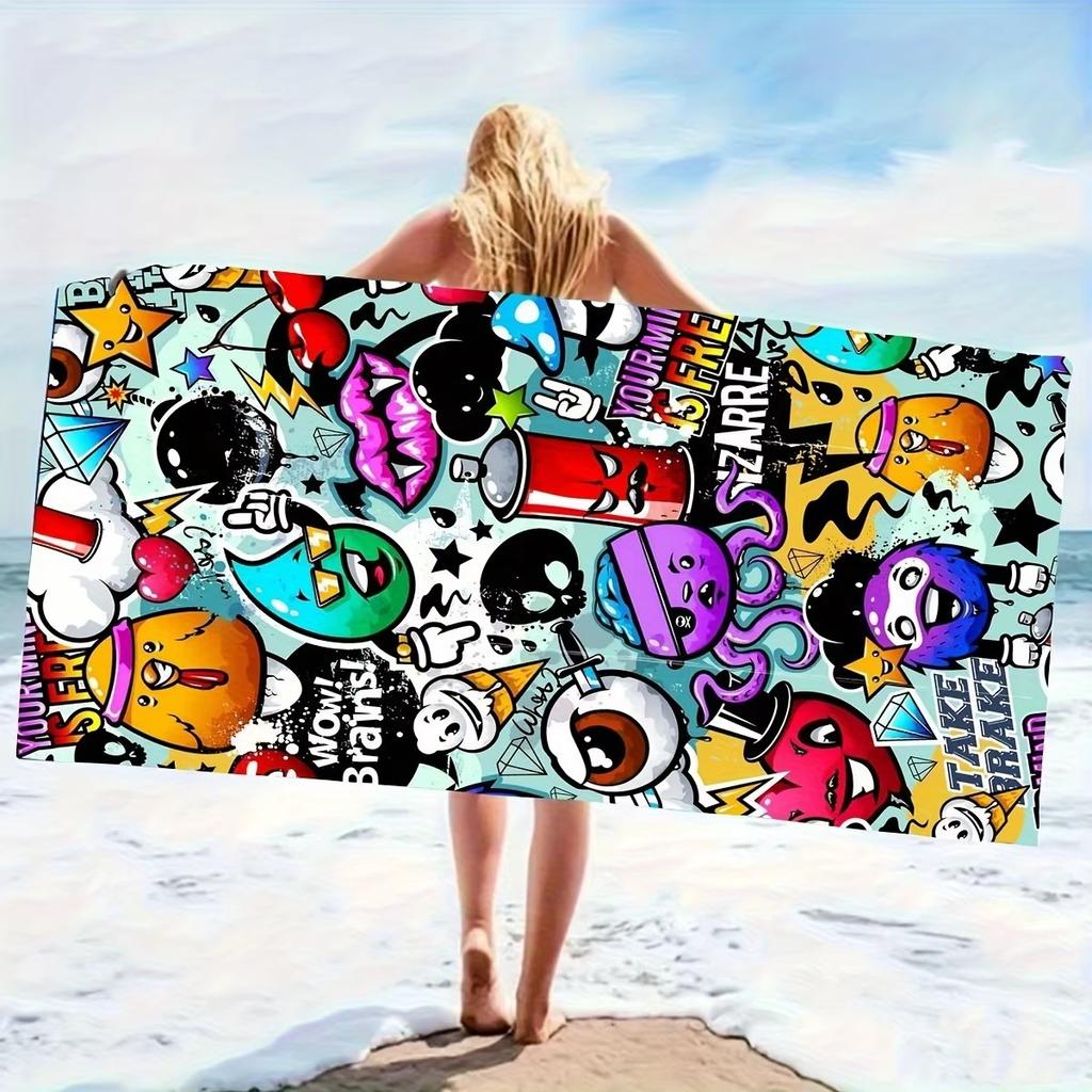 Toalla de Playa de Microfibra con Estampado Pop Art Vibrante Estilo Tropical Patrón Geométrico Forma Rectangular para la Playa